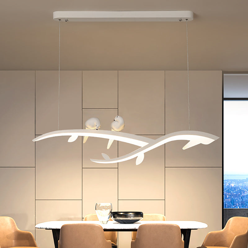 White Branch LED Island Light Modern 27"/37.5" Wide Acrylic Ceiling Pendant in Warm/White Light with Birds Clearhalo 'Ceiling Lights' 'Island Lights' Lighting' 151551