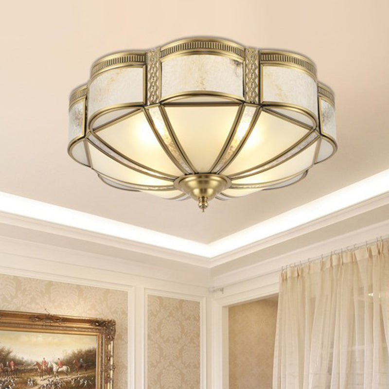 14"/18" W Floral Bedroom Ceiling Lamp Retro Style Milky Glass 3/4 Lights Brass Flush Mount Lighting Brass Clearhalo 'Ceiling Lights' 'Close To Ceiling Lights' 'Close to ceiling' 'Flush mount' Lighting' 1515512