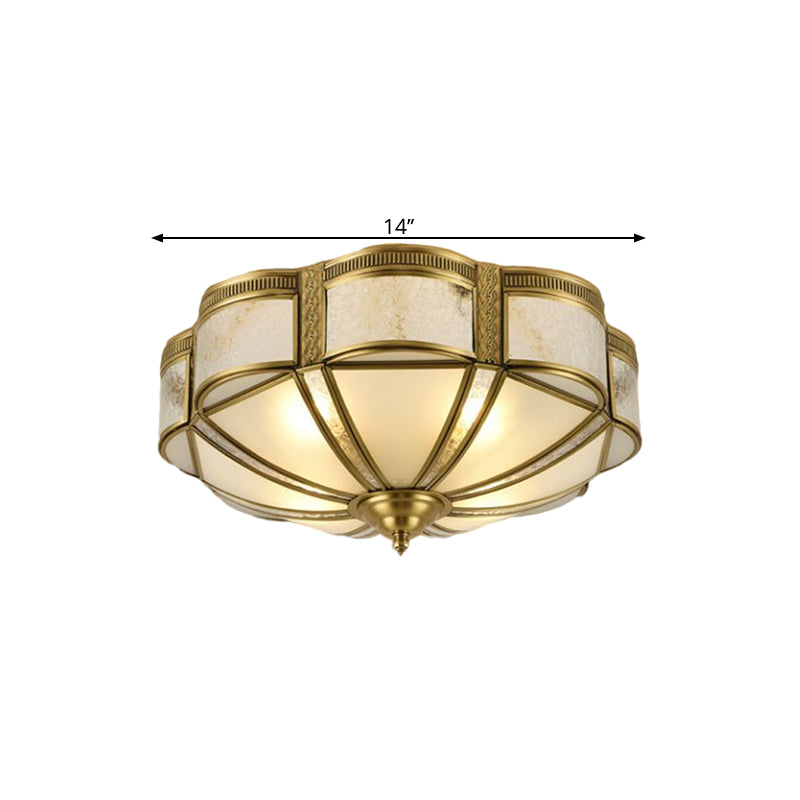 14"/18" W Floral Bedroom Ceiling Lamp Retro Style Milky Glass 3/4 Lights Brass Flush Mount Lighting Clearhalo 'Ceiling Lights' 'Close To Ceiling Lights' 'Close to ceiling' 'Flush mount' Lighting' 1515515