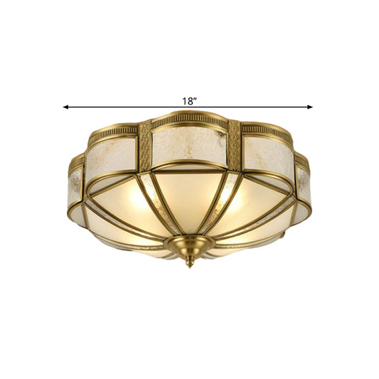 14"/18" W Floral Bedroom Ceiling Lamp Retro Style Milky Glass 3/4 Lights Brass Flush Mount Lighting Clearhalo 'Ceiling Lights' 'Close To Ceiling Lights' 'Close to ceiling' 'Flush mount' Lighting' 1515516