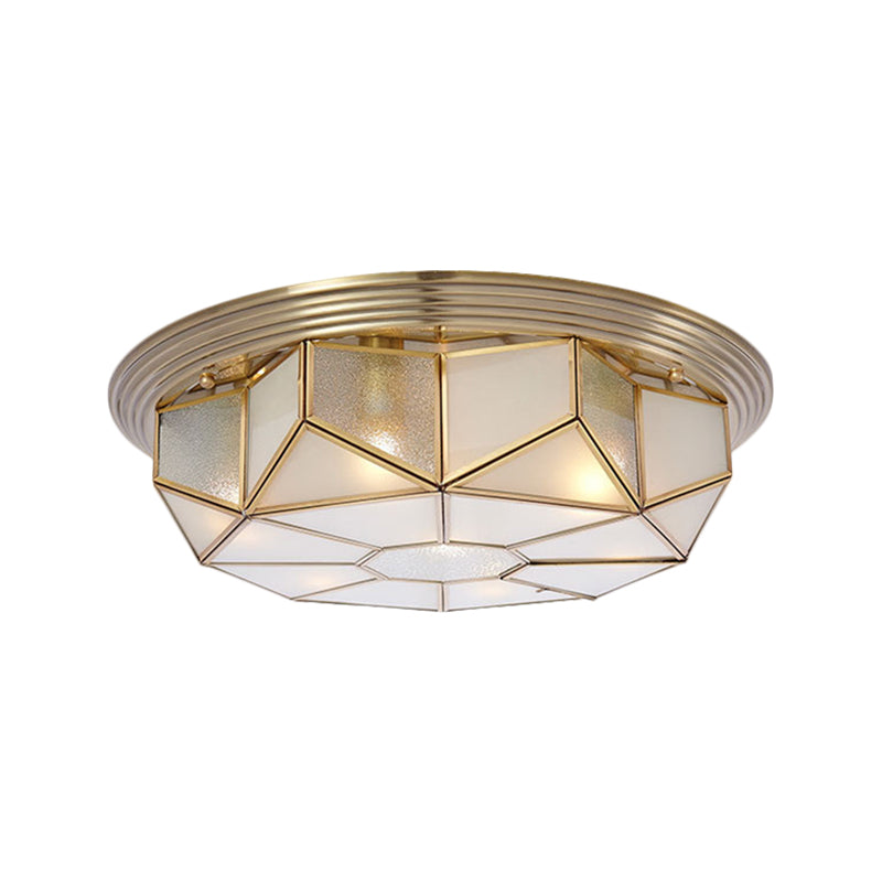 Brass Geometric Flush Mount Rural Style Opal Glass 6 Bulbs Living Room Ceiling Light Fixture Clearhalo 'Ceiling Lights' 'Close To Ceiling Lights' 'Close to ceiling' 'Flush mount' Lighting' 1515519