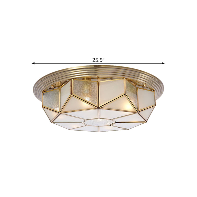 Brass Geometric Flush Mount Rural Style Opal Glass 6 Bulbs Living Room Ceiling Light Fixture Clearhalo 'Ceiling Lights' 'Close To Ceiling Lights' 'Close to ceiling' 'Flush mount' Lighting' 1515520