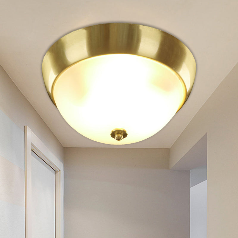 Brass 3/4-Bulb Ceiling Fixture Farmhouse Frosted Glass Dome-Shaped Flush Mount Light, 12"/16" Width Clearhalo 'Ceiling Lights' 'Close To Ceiling Lights' 'Close to ceiling' 'Flush mount' Lighting' 1515538