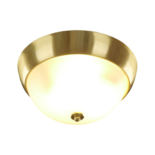 Brass 3/4-Bulb Ceiling Fixture Farmhouse Frosted Glass Dome-Shaped Flush Mount Light, 12"/16" Width Clearhalo 'Ceiling Lights' 'Close To Ceiling Lights' 'Close to ceiling' 'Flush mount' Lighting' 1515539