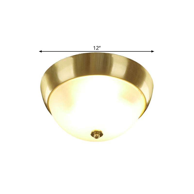 Brass 3/4-Bulb Ceiling Fixture Farmhouse Frosted Glass Dome-Shaped Flush Mount Light, 12"/16" Width Clearhalo 'Ceiling Lights' 'Close To Ceiling Lights' 'Close to ceiling' 'Flush mount' Lighting' 1515540