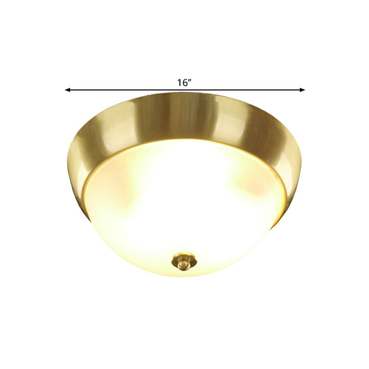 Brass 3/4-Bulb Ceiling Fixture Farmhouse Frosted Glass Dome-Shaped Flush Mount Light, 12"/16" Width Clearhalo 'Ceiling Lights' 'Close To Ceiling Lights' 'Close to ceiling' 'Flush mount' Lighting' 1515541