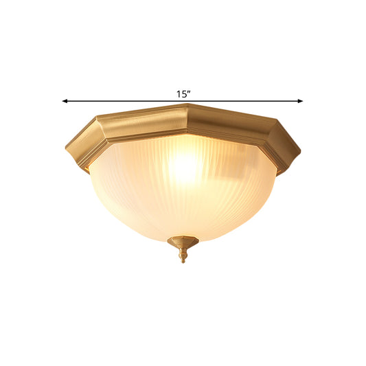 Ridged Dome Bedroom Ceiling Flush Cottage Cream Glass 12.5"/15" Wide 2/3-Head Brass Flush Mount Fixture Clearhalo 'Ceiling Lights' 'Close To Ceiling Lights' 'Close to ceiling' 'Flush mount' Lighting' 1515551