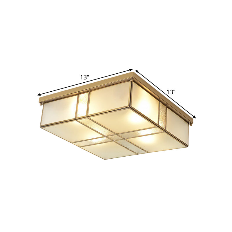 2-Bulb Cubic Flush Mount Lamp Warehouse Brass Opal Glass Ceiling Light Fixture for Bedroom Clearhalo 'Ceiling Lights' 'Close To Ceiling Lights' 'Close to ceiling' 'Flush mount' Lighting' 1515555