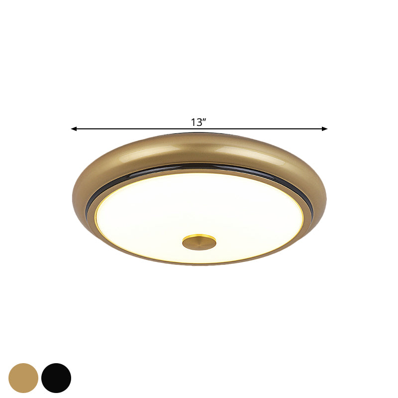 13"/16"/19.5" Wide LED Flush Mount Traditional Circular White Glass Ceiling Light Fixture in Black/Gold Clearhalo 'Ceiling Lights' 'Close To Ceiling Lights' 'Close to ceiling' 'Flush mount' Lighting' 1515622