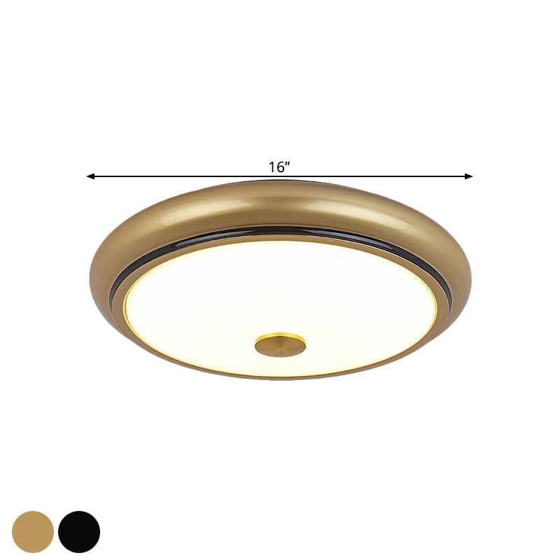 13"/16"/19.5" Wide LED Flush Mount Traditional Circular White Glass Ceiling Light Fixture in Black/Gold Clearhalo 'Ceiling Lights' 'Close To Ceiling Lights' 'Close to ceiling' 'Flush mount' Lighting' 1515623