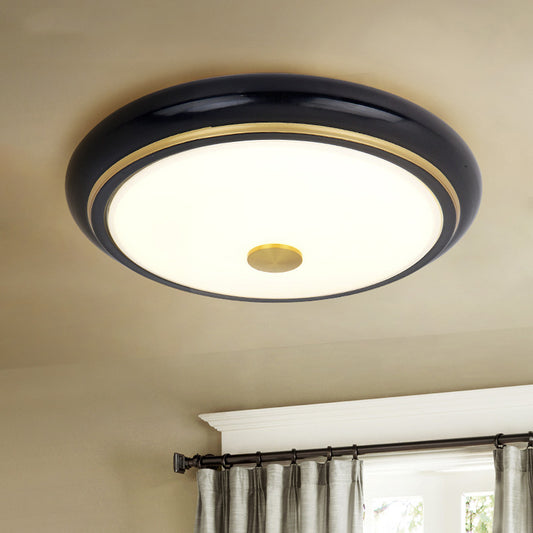 13"/16"/19.5" Wide LED Flush Mount Traditional Circular White Glass Ceiling Light Fixture in Black/Gold Black Clearhalo 'Ceiling Lights' 'Close To Ceiling Lights' 'Close to ceiling' 'Flush mount' Lighting' 1515625