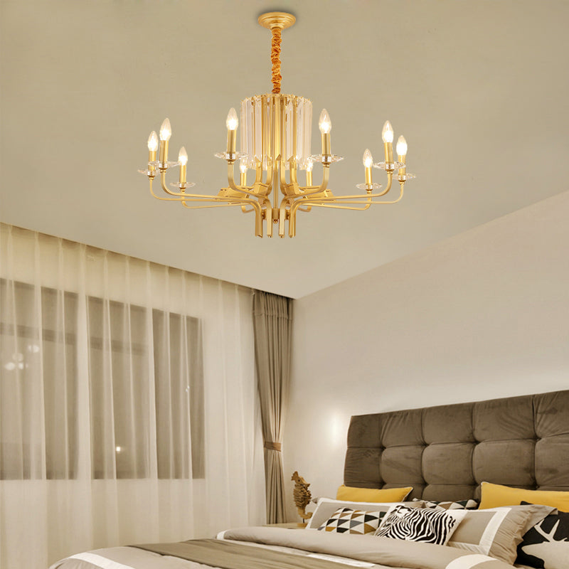 4/6/8 Lights Brass Hanging Ceiling Light Vintage Metallic Bare Bulb Hanging Chandelier Lamp with Crystal Deco 10 Brass Clearhalo 'Ceiling Lights' 'Chandeliers' 'Modern Chandeliers' 'Modern' Lighting' 151564