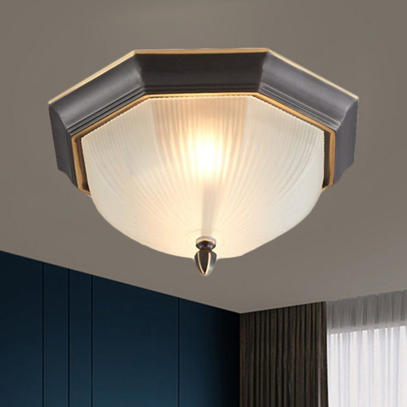 Classic Style Domed Ceiling Light 2 Bulbs Fluted Glass Flush Mount Lighting in Black and Gold/Brass Clearhalo 'Ceiling Lights' 'Close To Ceiling Lights' 'Close to ceiling' 'Flush mount' Lighting' 1515641