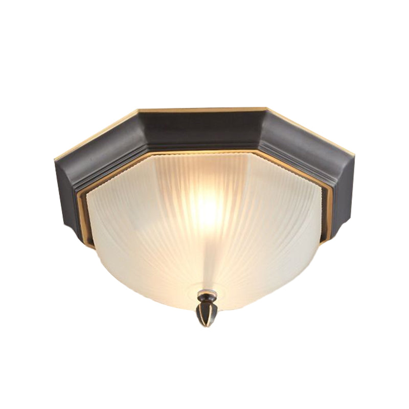 Classic Style Domed Ceiling Light 2 Bulbs Fluted Glass Flush Mount Lighting in Black and Gold/Brass Clearhalo 'Ceiling Lights' 'Close To Ceiling Lights' 'Close to ceiling' 'Flush mount' Lighting' 1515642