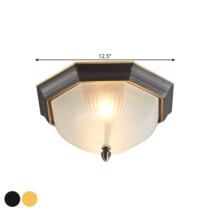 Classic Style Domed Ceiling Light 2 Bulbs Fluted Glass Flush Mount Lighting in Black and Gold/Brass Clearhalo 'Ceiling Lights' 'Close To Ceiling Lights' 'Close to ceiling' 'Flush mount' Lighting' 1515643