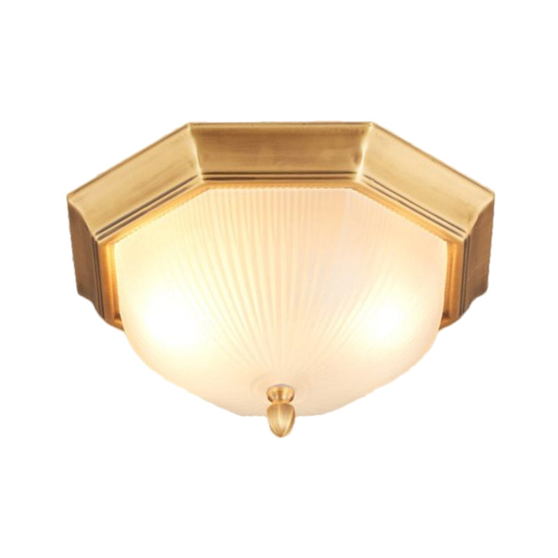 Classic Style Domed Ceiling Light 2 Bulbs Fluted Glass Flush Mount Lighting in Black and Gold/Brass Clearhalo 'Ceiling Lights' 'Close To Ceiling Lights' 'Close to ceiling' 'Flush mount' Lighting' 1515647