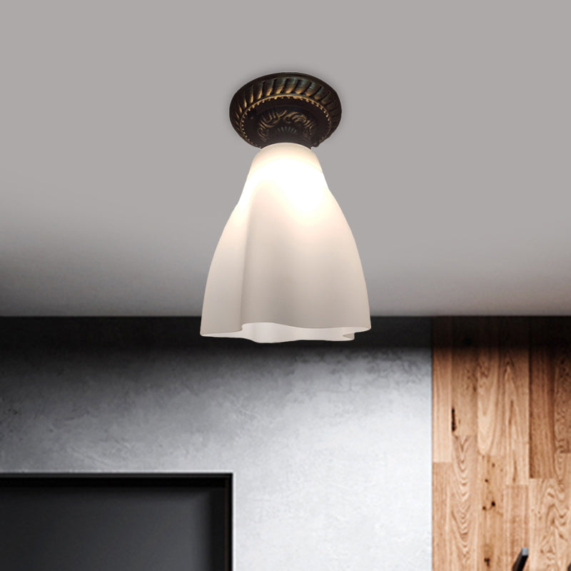 Black Single Head Flush Mount Lamp Countryside White Glass Conical Ceiling Lighting for Hallway White Clearhalo 'Ceiling Lights' 'Close To Ceiling Lights' 'Close to ceiling' 'Flush mount' Lighting' 1515648