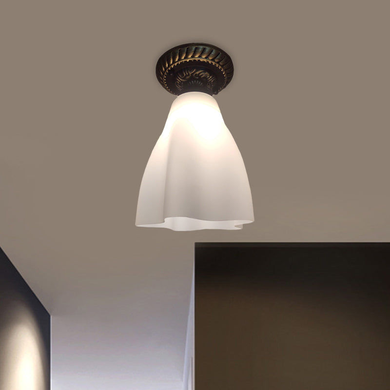 Black Single Head Flush Mount Lamp Countryside White Glass Conical Ceiling Lighting for Hallway Clearhalo 'Ceiling Lights' 'Close To Ceiling Lights' 'Close to ceiling' 'Flush mount' Lighting' 1515649