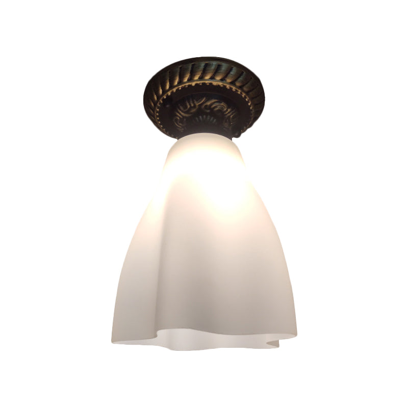 Black Single Head Flush Mount Lamp Countryside White Glass Conical Ceiling Lighting for Hallway Clearhalo 'Ceiling Lights' 'Close To Ceiling Lights' 'Close to ceiling' 'Flush mount' Lighting' 1515650