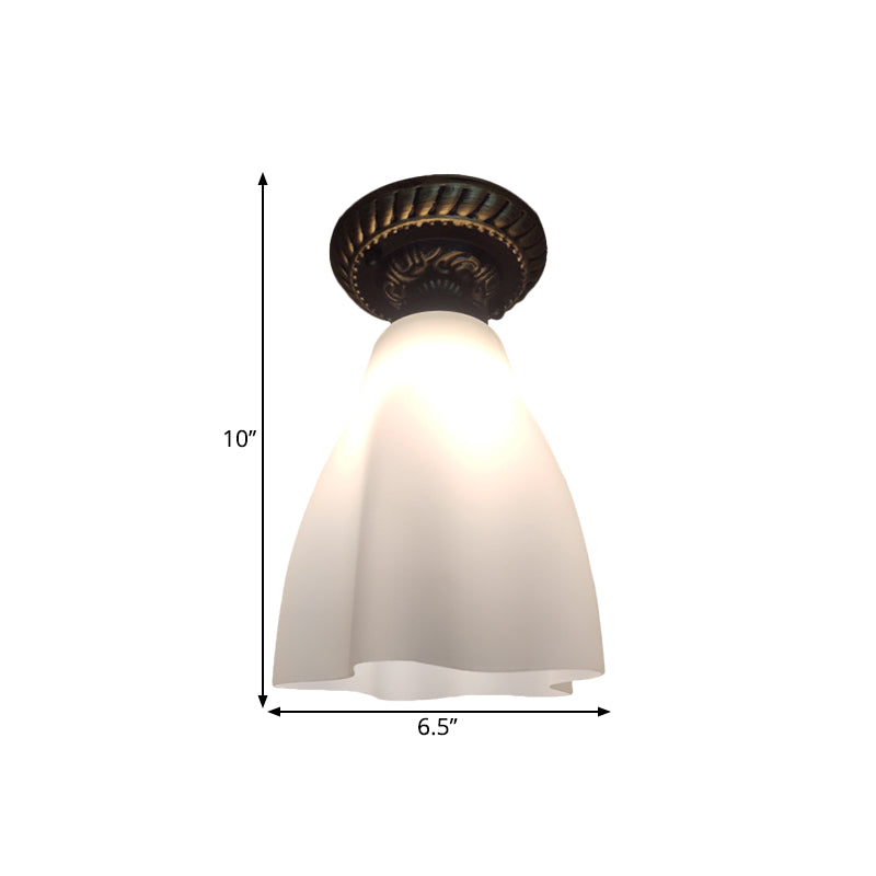 Black Single Head Flush Mount Lamp Countryside White Glass Conical Ceiling Lighting for Hallway Clearhalo 'Ceiling Lights' 'Close To Ceiling Lights' 'Close to ceiling' 'Flush mount' Lighting' 1515651