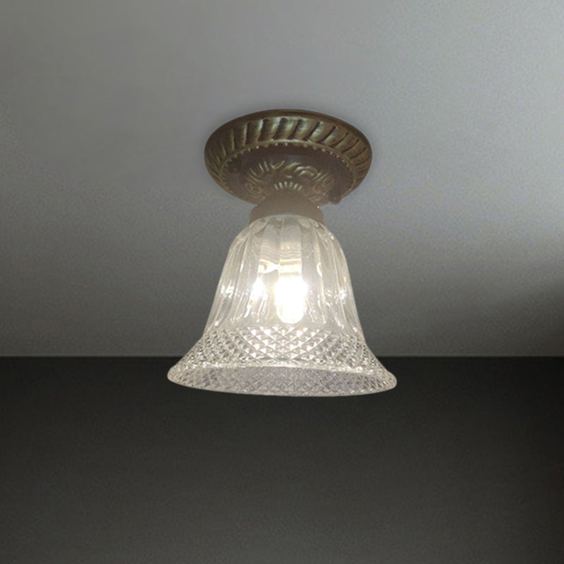 1-Bulb Bell Shape Ceiling Lighting Farmhouse Black Clear Prismatic Glass Flush Mount Fixture Clear Clearhalo 'Ceiling Lights' 'Close To Ceiling Lights' 'Close to ceiling' 'Flush mount' Lighting' 1515652