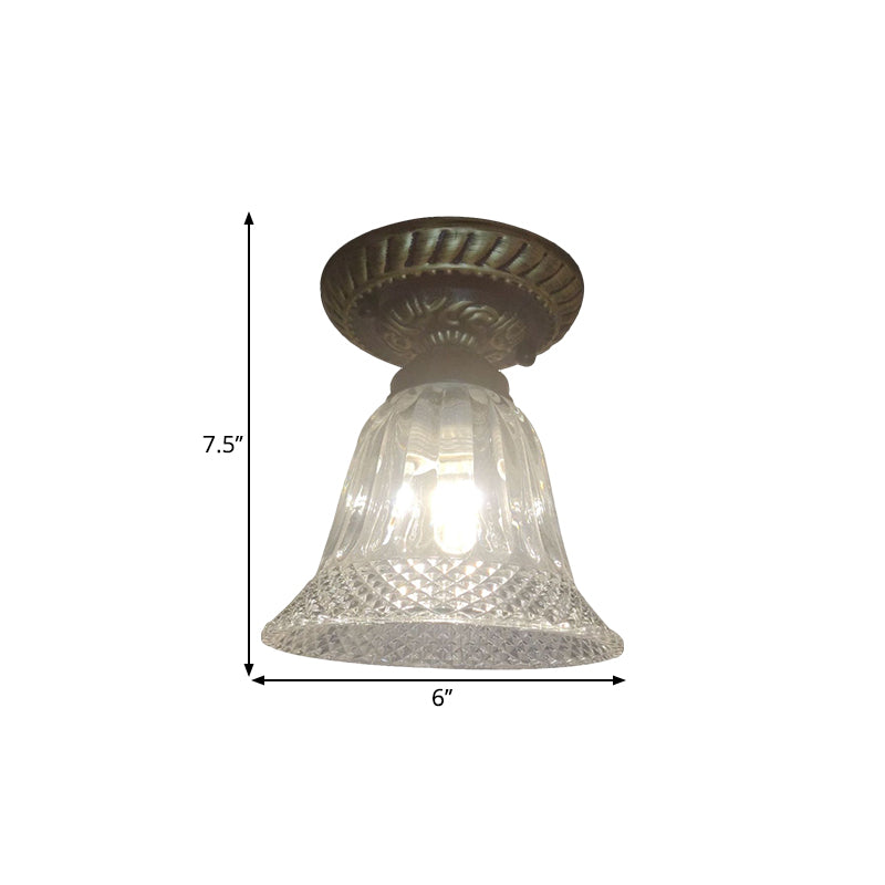 1-Bulb Bell Shape Ceiling Lighting Farmhouse Black Clear Prismatic Glass Flush Mount Fixture Clearhalo 'Ceiling Lights' 'Close To Ceiling Lights' 'Close to ceiling' 'Flush mount' Lighting' 1515655