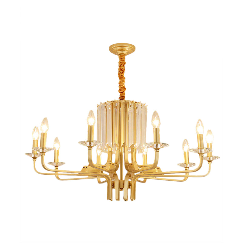 4/6/8 Lights Brass Hanging Ceiling Light Vintage Metallic Bare Bulb Hanging Chandelier Lamp with Crystal Deco Clearhalo 'Ceiling Lights' 'Chandeliers' 'Modern Chandeliers' 'Modern' Lighting' 151566