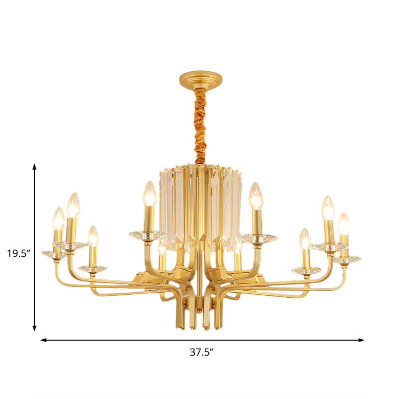 4/6/8 Lights Brass Hanging Ceiling Light Vintage Metallic Bare Bulb Hanging Chandelier Lamp with Crystal Deco Clearhalo 'Ceiling Lights' 'Chandeliers' 'Modern Chandeliers' 'Modern' Lighting' 151567