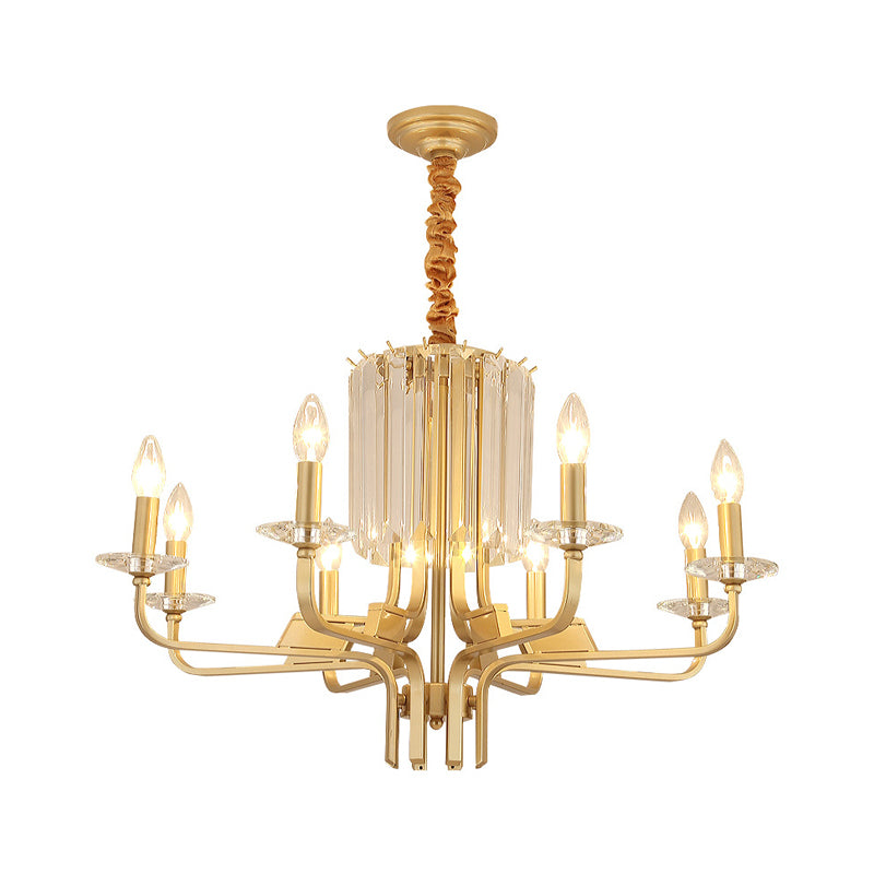 4/6/8 Lights Brass Hanging Ceiling Light Vintage Metallic Bare Bulb Hanging Chandelier Lamp with Crystal Deco Clearhalo 'Ceiling Lights' 'Chandeliers' 'Modern Chandeliers' 'Modern' Lighting' 151570