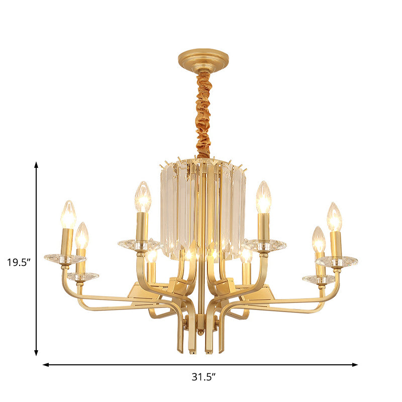 4/6/8 Lights Brass Hanging Ceiling Light Vintage Metallic Bare Bulb Hanging Chandelier Lamp with Crystal Deco Clearhalo 'Ceiling Lights' 'Chandeliers' 'Modern Chandeliers' 'Modern' Lighting' 151571