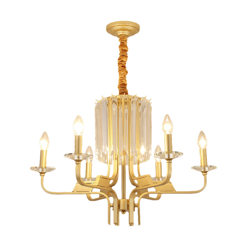 4/6/8 Lights Brass Hanging Ceiling Light Vintage Metallic Bare Bulb Hanging Chandelier Lamp with Crystal Deco Clearhalo 'Ceiling Lights' 'Chandeliers' 'Modern Chandeliers' 'Modern' Lighting' 151574