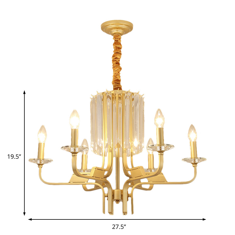 4/6/8 Lights Brass Hanging Ceiling Light Vintage Metallic Bare Bulb Hanging Chandelier Lamp with Crystal Deco Clearhalo 'Ceiling Lights' 'Chandeliers' 'Modern Chandeliers' 'Modern' Lighting' 151575