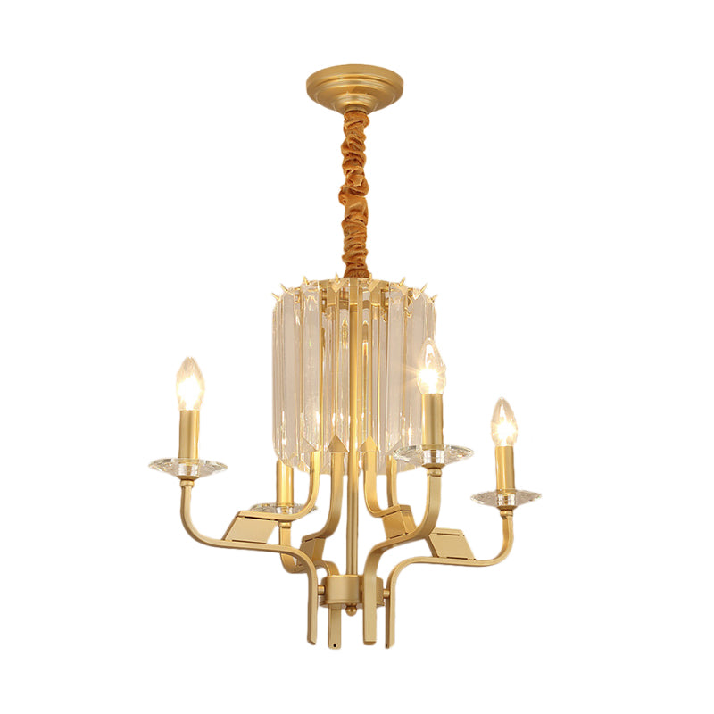 4/6/8 Lights Brass Hanging Ceiling Light Vintage Metallic Bare Bulb Hanging Chandelier Lamp with Crystal Deco Clearhalo 'Ceiling Lights' 'Chandeliers' 'Modern Chandeliers' 'Modern' Lighting' 151578