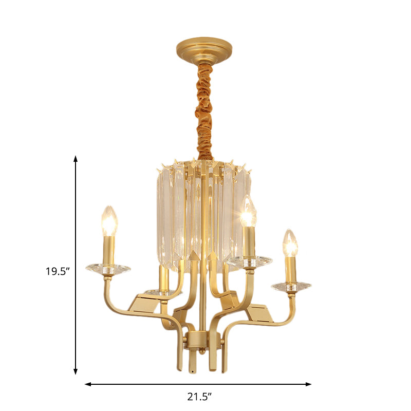 4/6/8 Lights Brass Hanging Ceiling Light Vintage Metallic Bare Bulb Hanging Chandelier Lamp with Crystal Deco Clearhalo 'Ceiling Lights' 'Chandeliers' 'Modern Chandeliers' 'Modern' Lighting' 151579