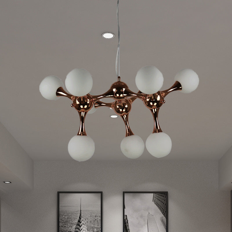 Starburst Chandelier Lighting Metal Contemporary 9/15 Lights Rose Gold Ceiling Pendant Lamp with White Glass Bubble Shade Clearhalo 'Ceiling Lights' 'Chandeliers' 'Glass shade' 'Glass' 'Modern Chandeliers' 'Modern' Lighting' 151581