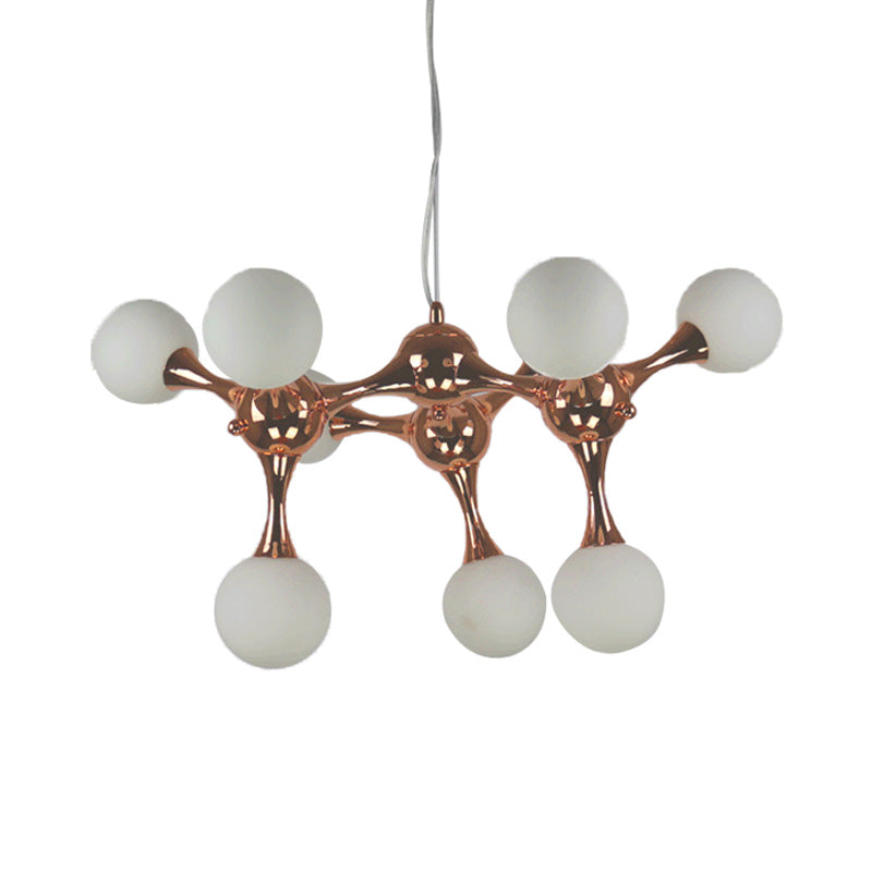 Starburst Chandelier Lighting Metal Contemporary 9/15 Lights Rose Gold Ceiling Pendant Lamp with White Glass Bubble Shade Clearhalo 'Ceiling Lights' 'Chandeliers' 'Glass shade' 'Glass' 'Modern Chandeliers' 'Modern' Lighting' 151582