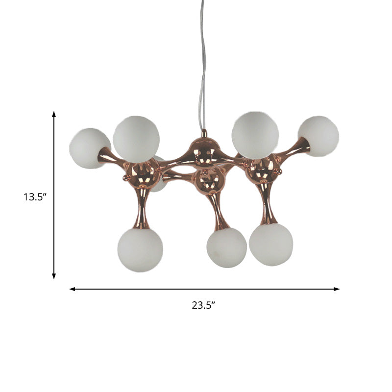 Starburst Chandelier Lighting Metal Contemporary 9/15 Lights Rose Gold Ceiling Pendant Lamp with White Glass Bubble Shade Clearhalo 'Ceiling Lights' 'Chandeliers' 'Glass shade' 'Glass' 'Modern Chandeliers' 'Modern' Lighting' 151583