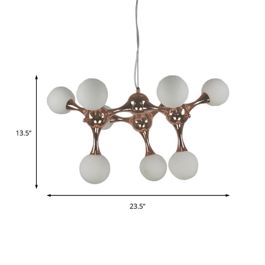 Starburst Chandelier Lighting Metal Contemporary 9/15 Lights Rose Gold Ceiling Pendant Lamp with White Glass Bubble Shade Clearhalo 'Ceiling Lights' 'Chandeliers' 'Glass shade' 'Glass' 'Modern Chandeliers' 'Modern' Lighting' 151583