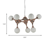 Starburst Chandelier Lighting Metal Contemporary 9/15 Lights Rose Gold Ceiling Pendant Lamp with White Glass Bubble Shade Clearhalo 'Ceiling Lights' 'Chandeliers' 'Glass shade' 'Glass' 'Modern Chandeliers' 'Modern' Lighting' 151583