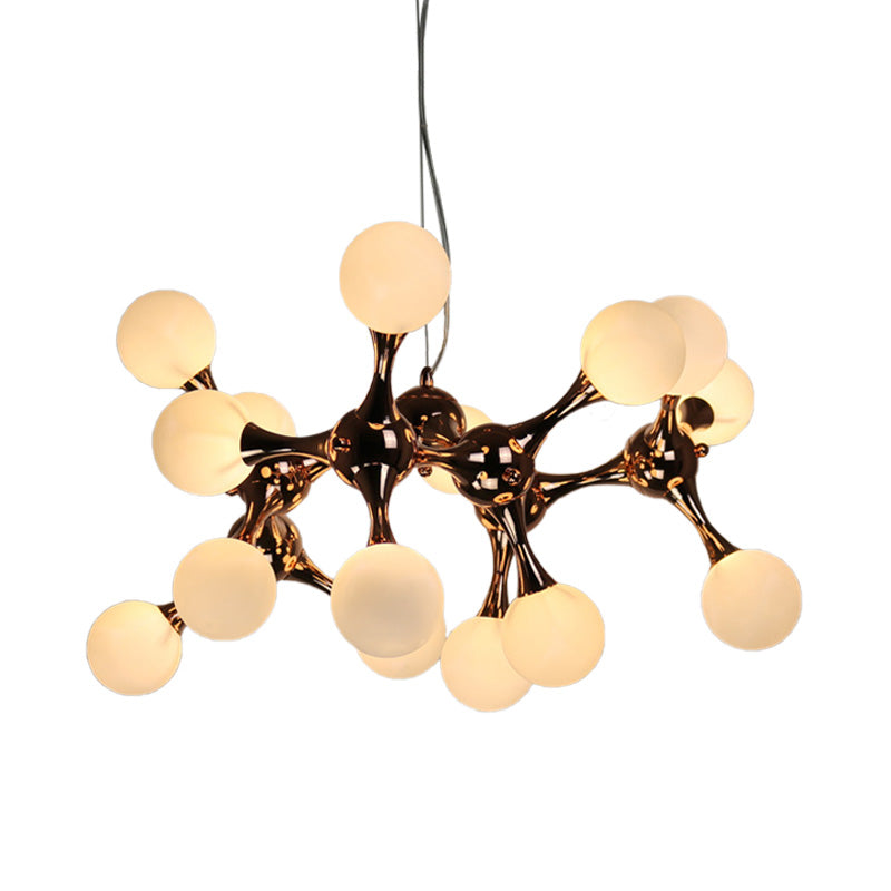 Starburst Chandelier Lighting Metal Contemporary 9/15 Lights Rose Gold Ceiling Pendant Lamp with White Glass Bubble Shade Clearhalo 'Ceiling Lights' 'Chandeliers' 'Glass shade' 'Glass' 'Modern Chandeliers' 'Modern' Lighting' 151586