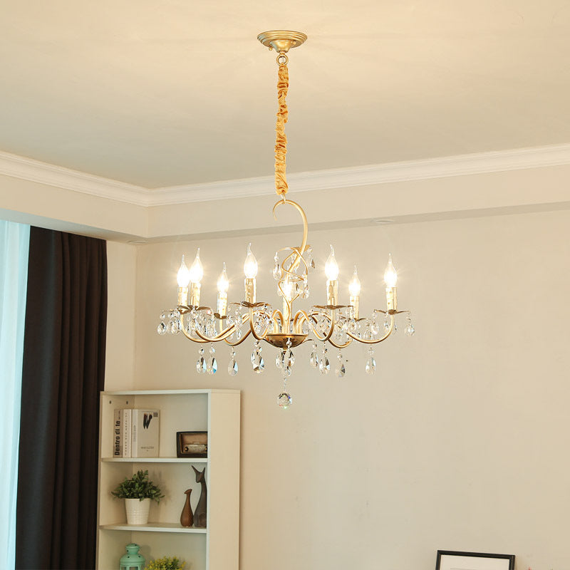 5/8-Light Metallic Chandelier Lamp Modern Gold Finish Exposed Pendant Chandelier Light with Crystal Deco and Curved Arm 8 Gold Clearhalo 'Ceiling Lights' 'Chandeliers' 'Modern Chandeliers' 'Modern' Lighting' 151591