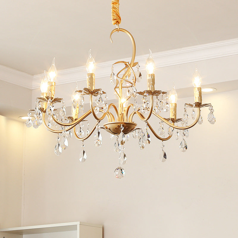 5/8-Light Metallic Chandelier Lamp Modern Gold Finish Exposed Pendant Chandelier Light with Crystal Deco and Curved Arm Clearhalo 'Ceiling Lights' 'Chandeliers' 'Modern Chandeliers' 'Modern' Lighting' 151592