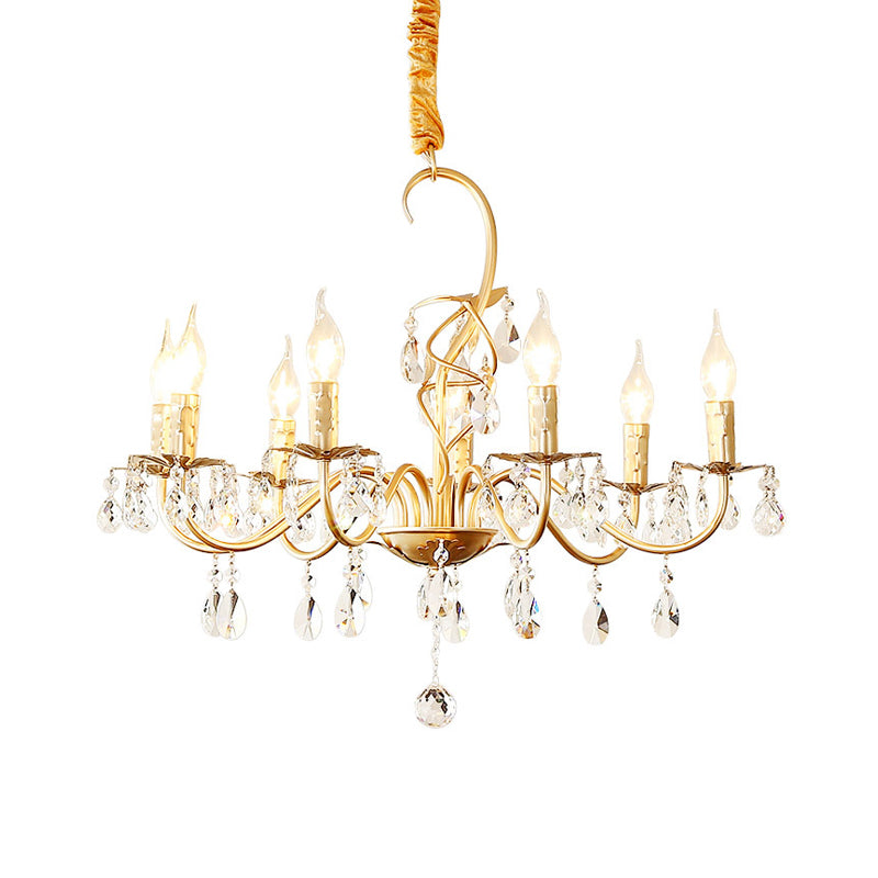 5/8-Light Metallic Chandelier Lamp Modern Gold Finish Exposed Pendant Chandelier Light with Crystal Deco and Curved Arm Clearhalo 'Ceiling Lights' 'Chandeliers' 'Modern Chandeliers' 'Modern' Lighting' 151593