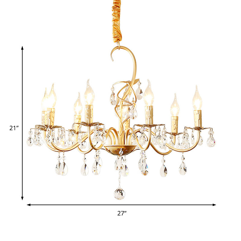 5/8-Light Metallic Chandelier Lamp Modern Gold Finish Exposed Pendant Chandelier Light with Crystal Deco and Curved Arm Clearhalo 'Ceiling Lights' 'Chandeliers' 'Modern Chandeliers' 'Modern' Lighting' 151594