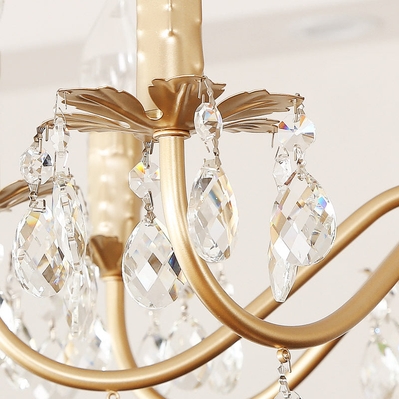 5/8-Light Metallic Chandelier Lamp Modern Gold Finish Exposed Pendant Chandelier Light with Crystal Deco and Curved Arm Clearhalo 'Ceiling Lights' 'Chandeliers' 'Modern Chandeliers' 'Modern' Lighting' 151596