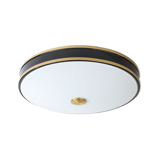 White Glass Round Ceiling Flush Warehouse LED Bedroom Flush Mount Lighting in Black/Gold, 12"/19"/15.5" Width Clearhalo 'Ceiling Lights' 'Close To Ceiling Lights' 'Close to ceiling' 'Flush mount' Lighting' 1515980