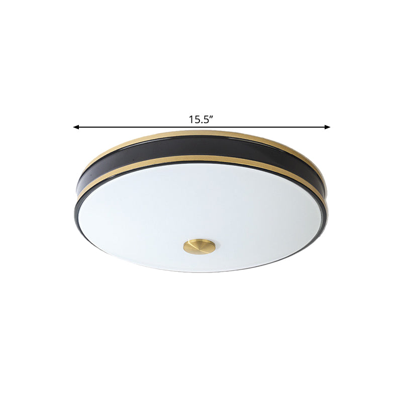 White Glass Round Ceiling Flush Warehouse LED Bedroom Flush Mount Lighting in Black/Gold, 12"/19"/15.5" Width Clearhalo 'Ceiling Lights' 'Close To Ceiling Lights' 'Close to ceiling' 'Flush mount' Lighting' 1515982