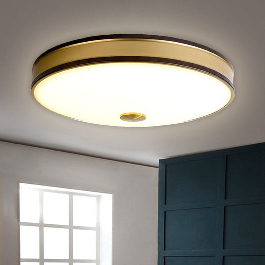 White Glass Round Ceiling Flush Warehouse LED Bedroom Flush Mount Lighting in Black/Gold, 12"/19"/15.5" Width Gold Clearhalo 'Ceiling Lights' 'Close To Ceiling Lights' 'Close to ceiling' 'Flush mount' Lighting' 1515984