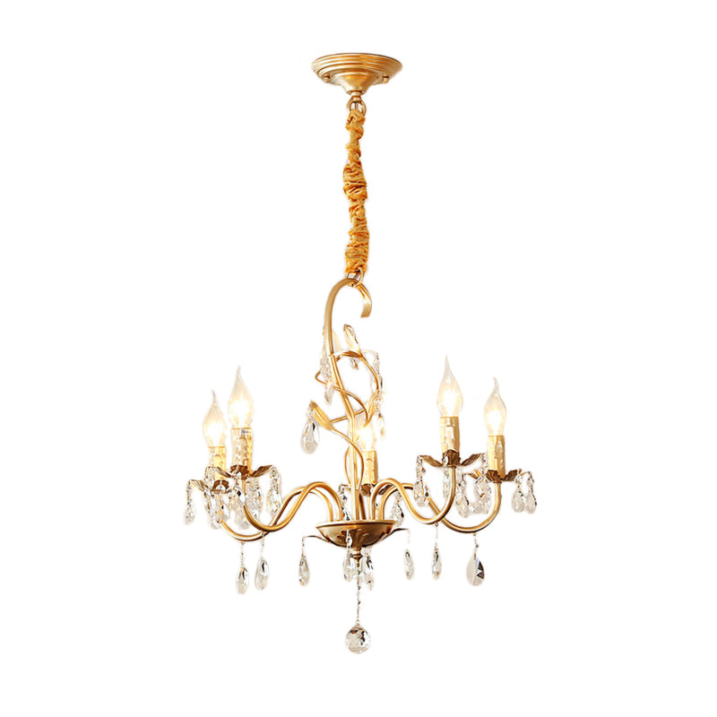 5/8-Light Metallic Chandelier Lamp Modern Gold Finish Exposed Pendant Chandelier Light with Crystal Deco and Curved Arm Clearhalo 'Ceiling Lights' 'Chandeliers' 'Modern Chandeliers' 'Modern' Lighting' 151599