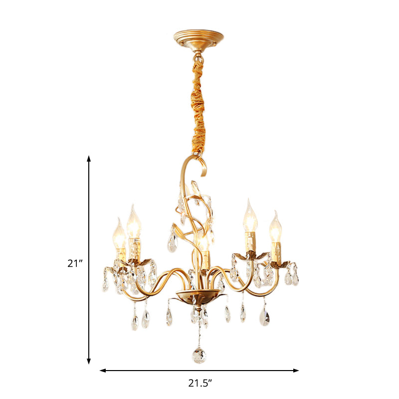 5/8-Light Metallic Chandelier Lamp Modern Gold Finish Exposed Pendant Chandelier Light with Crystal Deco and Curved Arm Clearhalo 'Ceiling Lights' 'Chandeliers' 'Modern Chandeliers' 'Modern' Lighting' 151600